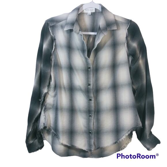 Bella Dahl Brown Mixed Media Distressed Flannel Button Up Size Xs - Picture 1 of 6
